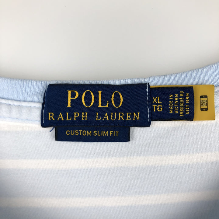Ralph Lauren POLO RALPH LAUREN CUSTOM SLIM FIT short sleeve striped T-shirt men's XL equivalent cotton Blue type light blue Vintage Second Hand
