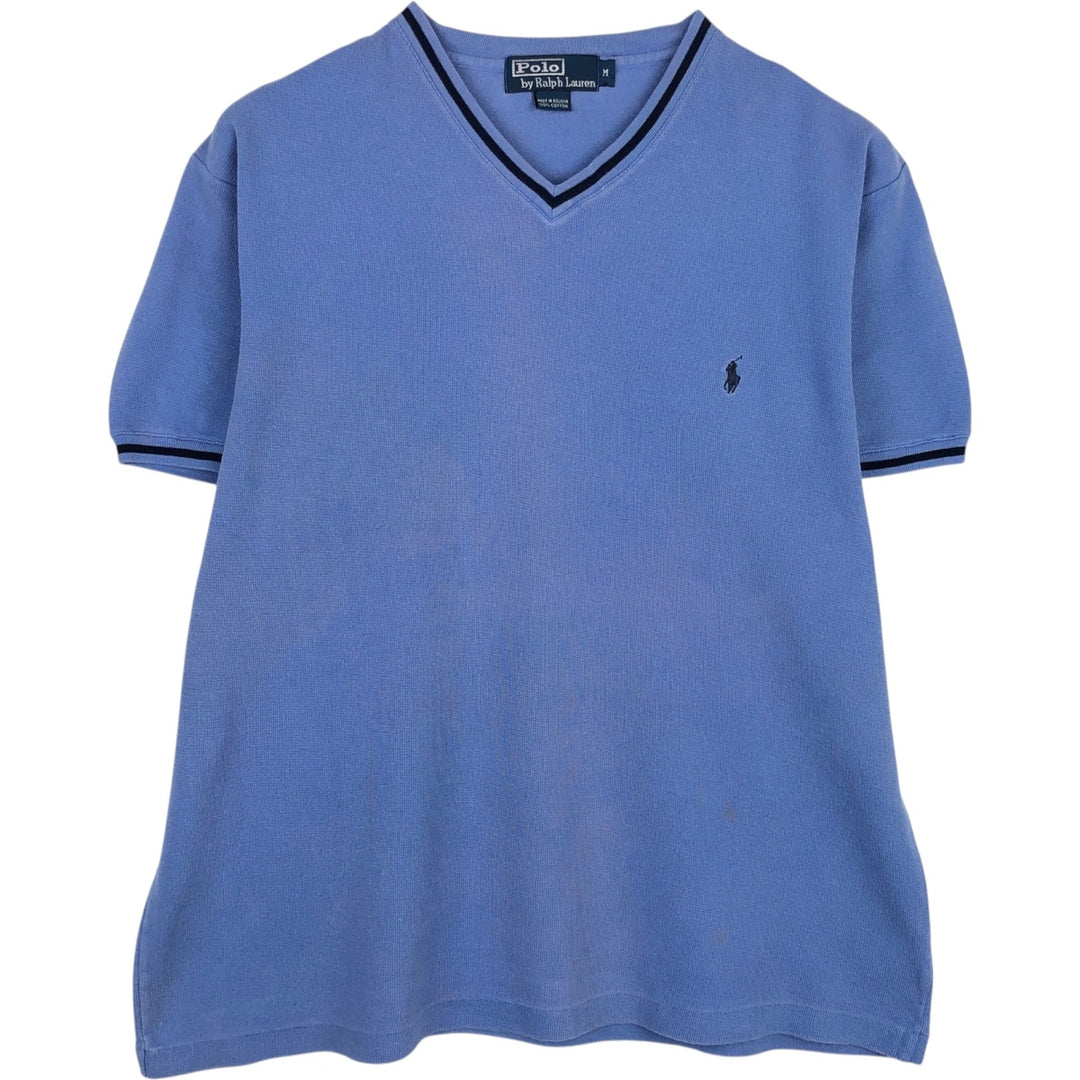 Ralph Lauren POLO by Ralph Lauren V-neck short-sleeved T-shirt with a single logo, men's size M (approx.) cotton blue type Vintage Second Hand