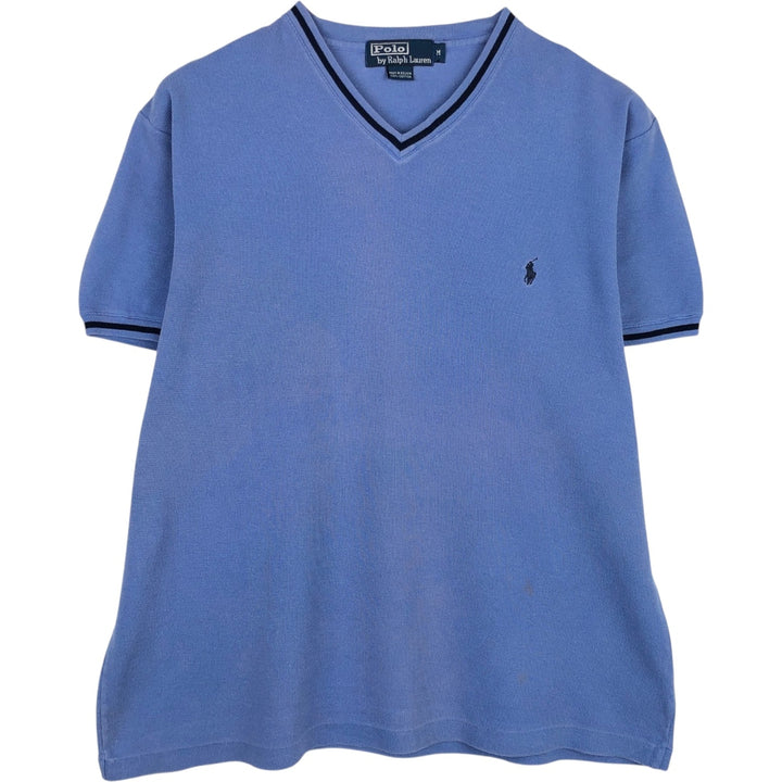 Ralph Lauren POLO by Ralph Lauren V-neck short-sleeved T-shirt with a single logo, men's size M (approx.) cotton blue type Vintage Second Hand
