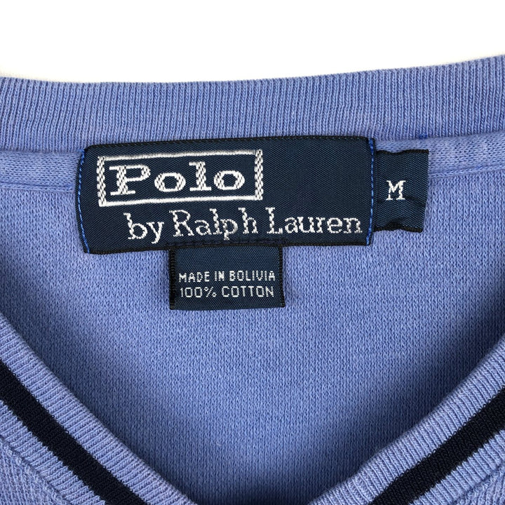 Ralph Lauren POLO by Ralph Lauren V-neck short-sleeved T-shirt with a single logo, men's size M (approx.) cotton blue type Vintage Second Hand
