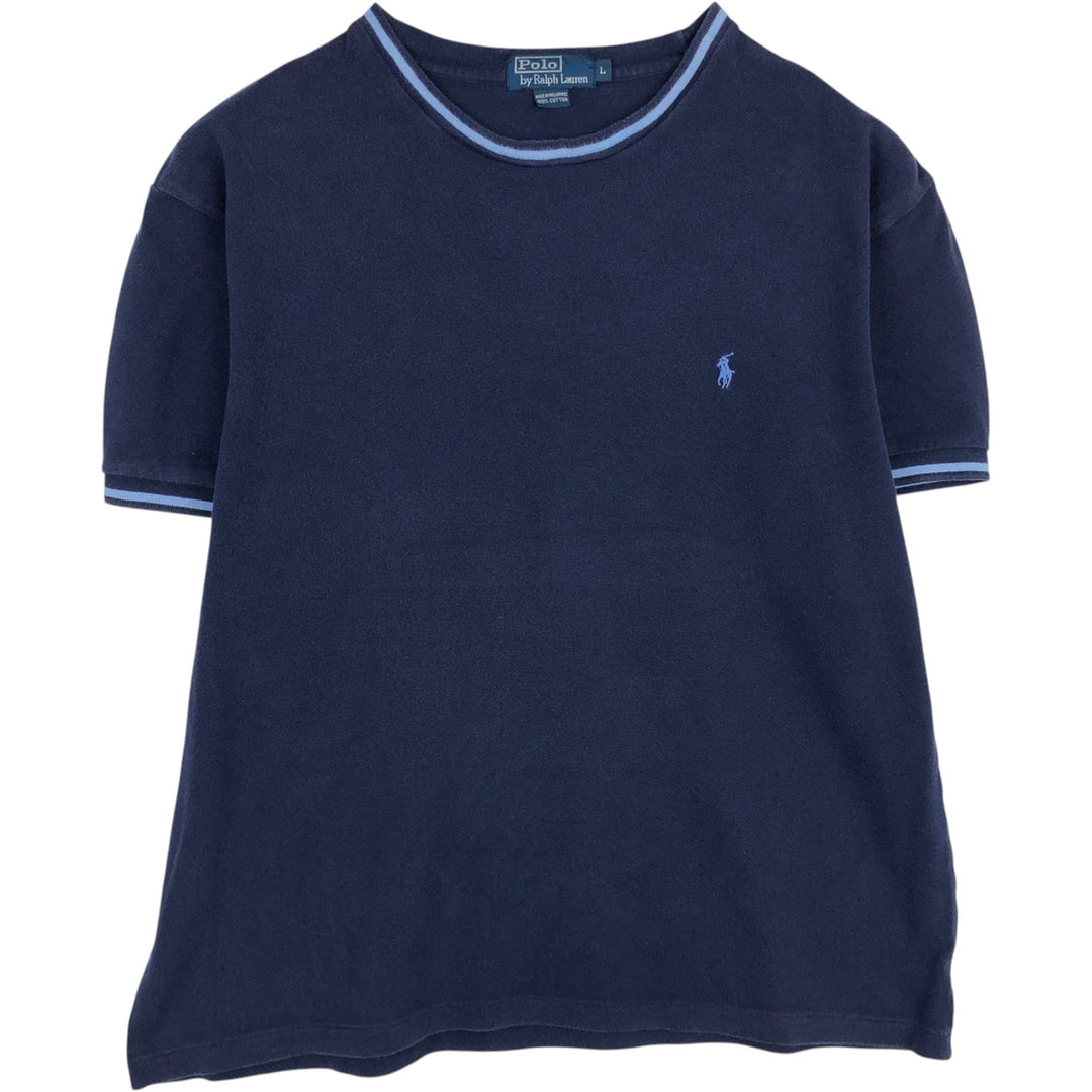 Ralph Lauren POLO by Ralph Lauren short sleeve one point logo T-shirt men's L size cotton navy blue type Vintage Second Hand
