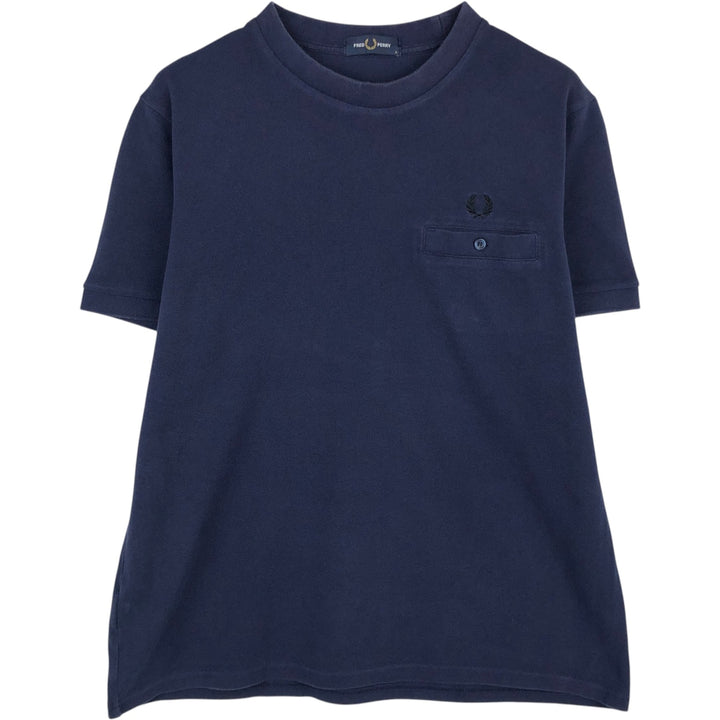 Fred Perry short-sleeved T-shirt with a single logo, men's size L (approx.) cotton navy blue type Vintage Second Hand