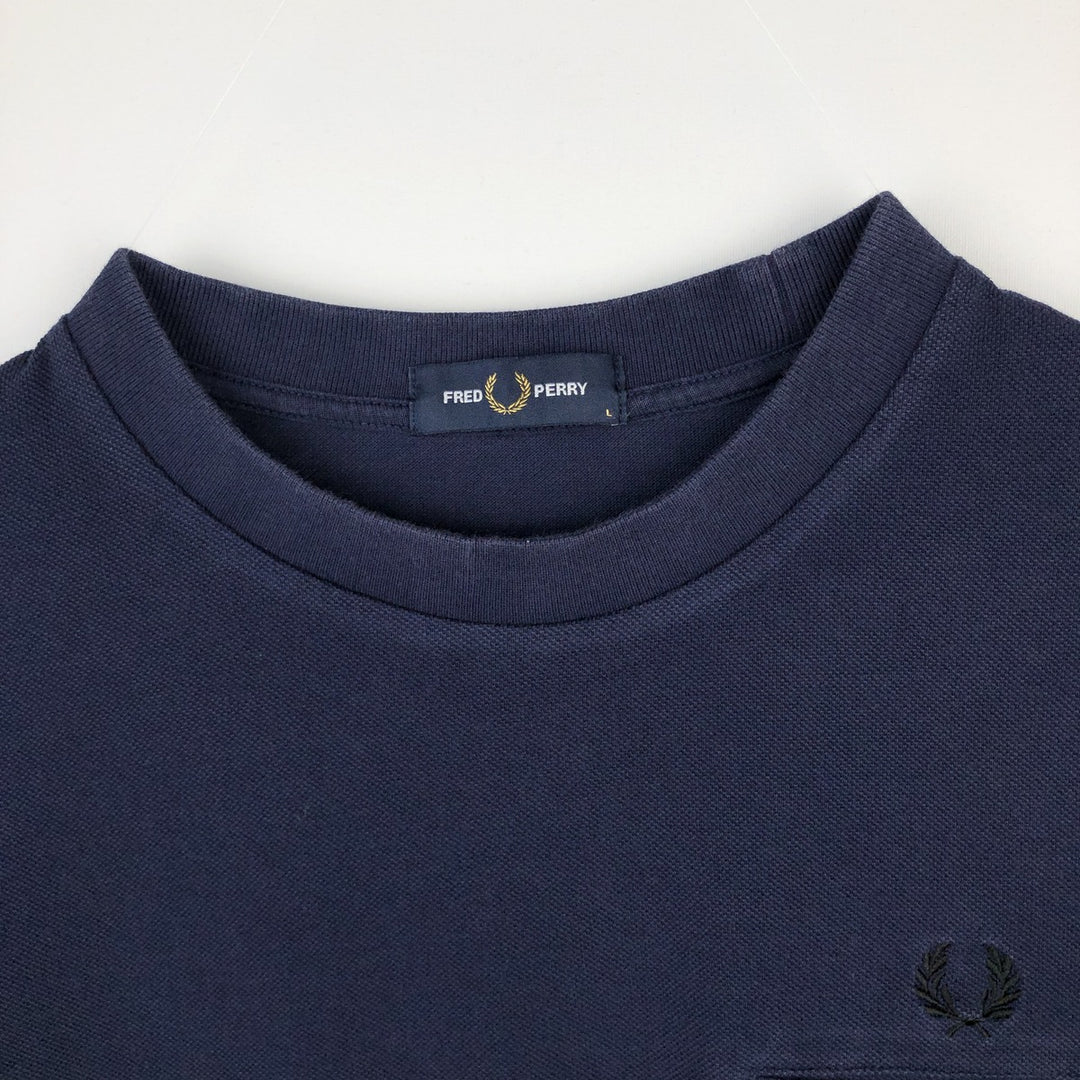 Fred Perry short-sleeved T-shirt with a single logo, men's size L (approx.) cotton navy blue type Vintage Second Hand