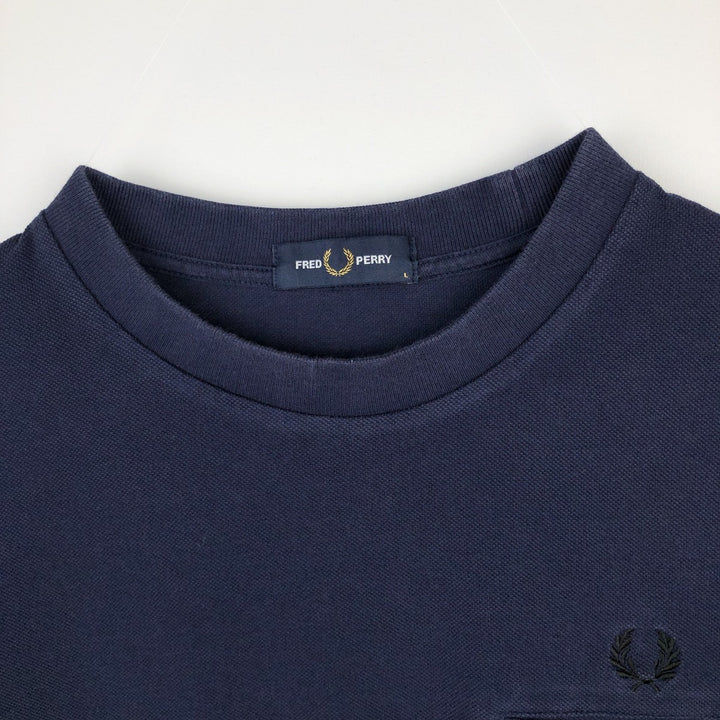 Fred Perry short-sleeved T-shirt with a single logo, men's size L (approx.) cotton navy blue type Vintage Second Hand