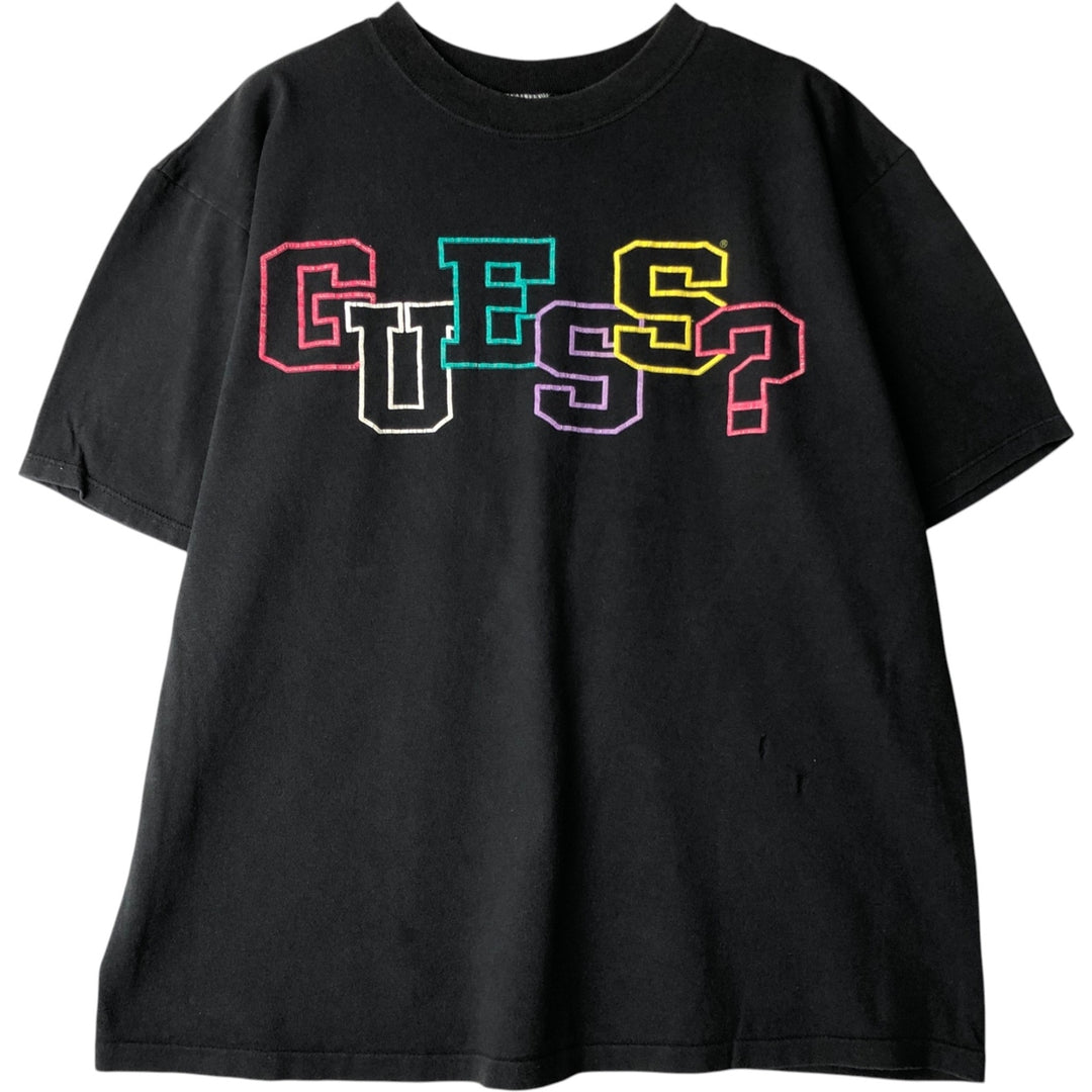 90'S Guess short sleeve printed T-shirt made in USA, men's XL size, vintage cotton black type Vintage Second Hand