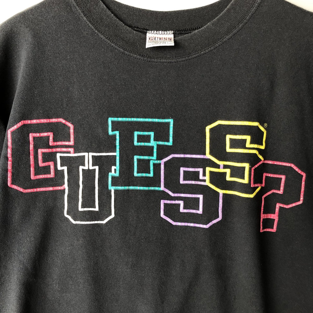 90'S Guess short sleeve printed T-shirt made in USA, men's XL size, vintage cotton black type Vintage Second Hand