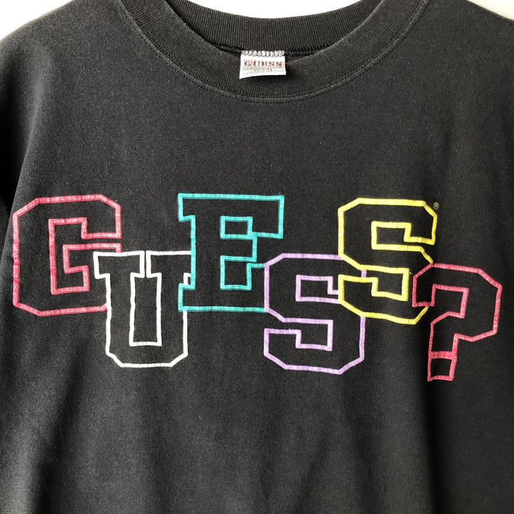 90'S Guess short sleeve printed T-shirt made in USA, men's XL size, vintage cotton black type Vintage Second Hand
