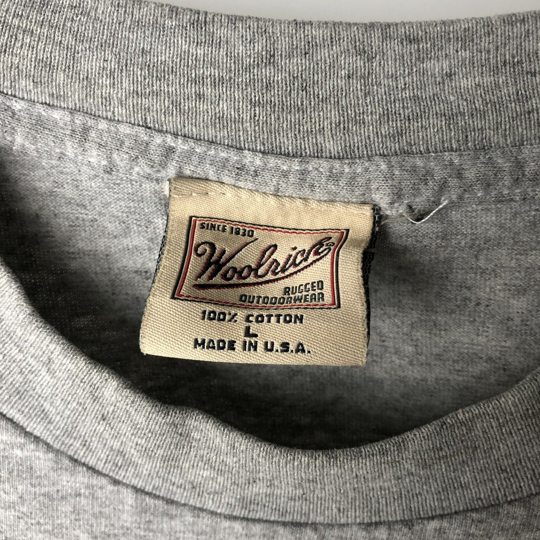 90'S Woolrich Short-Sleeve Printed T-Shirt, Made in USA, Men's Size L (Equivalent), Vintage cotton gray type Vintage Second Hand