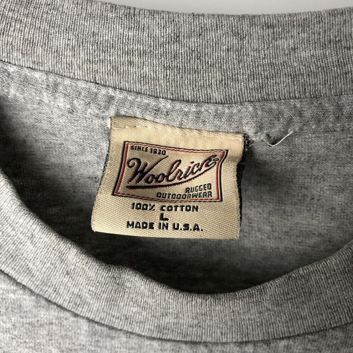 90'S Woolrich Short-Sleeve Printed T-Shirt, Made in USA, Men's Size L (Equivalent), Vintage cotton gray type Vintage Second Hand
