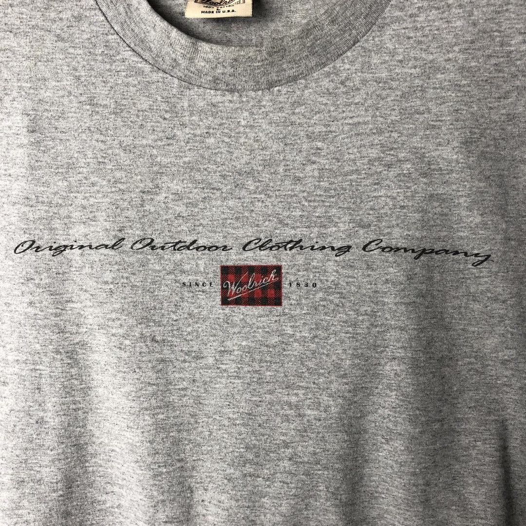 90'S Woolrich Short-Sleeve Printed T-Shirt, Made in USA, Men's Size L (Equivalent), Vintage cotton gray type Vintage Second Hand