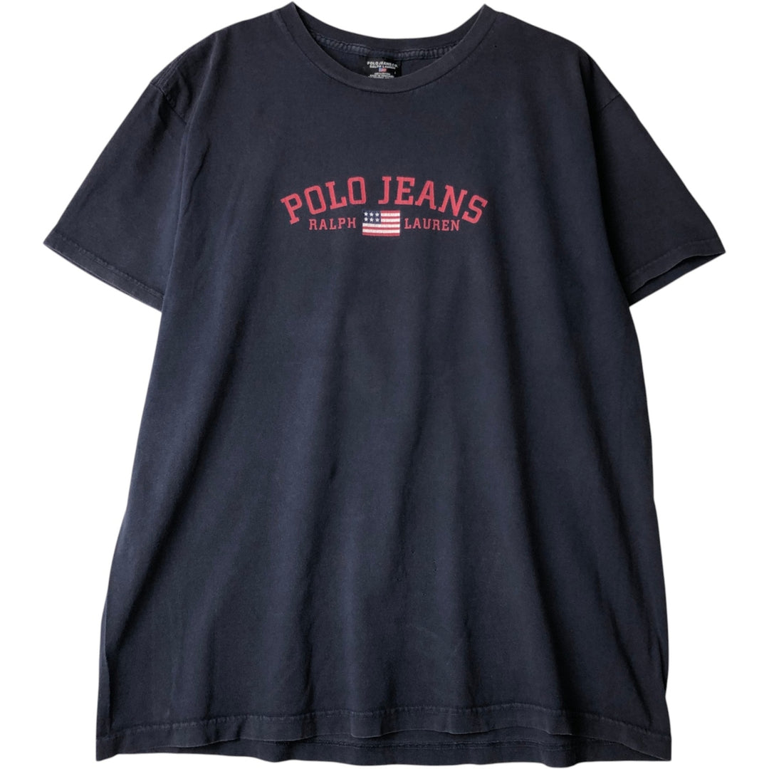 Ralph Lauren POLO JEANS COMPANY Short-Sleeve Logo T-Shirt, Men's Size L (approx.) cotton navy blue type Vintage Second Hand