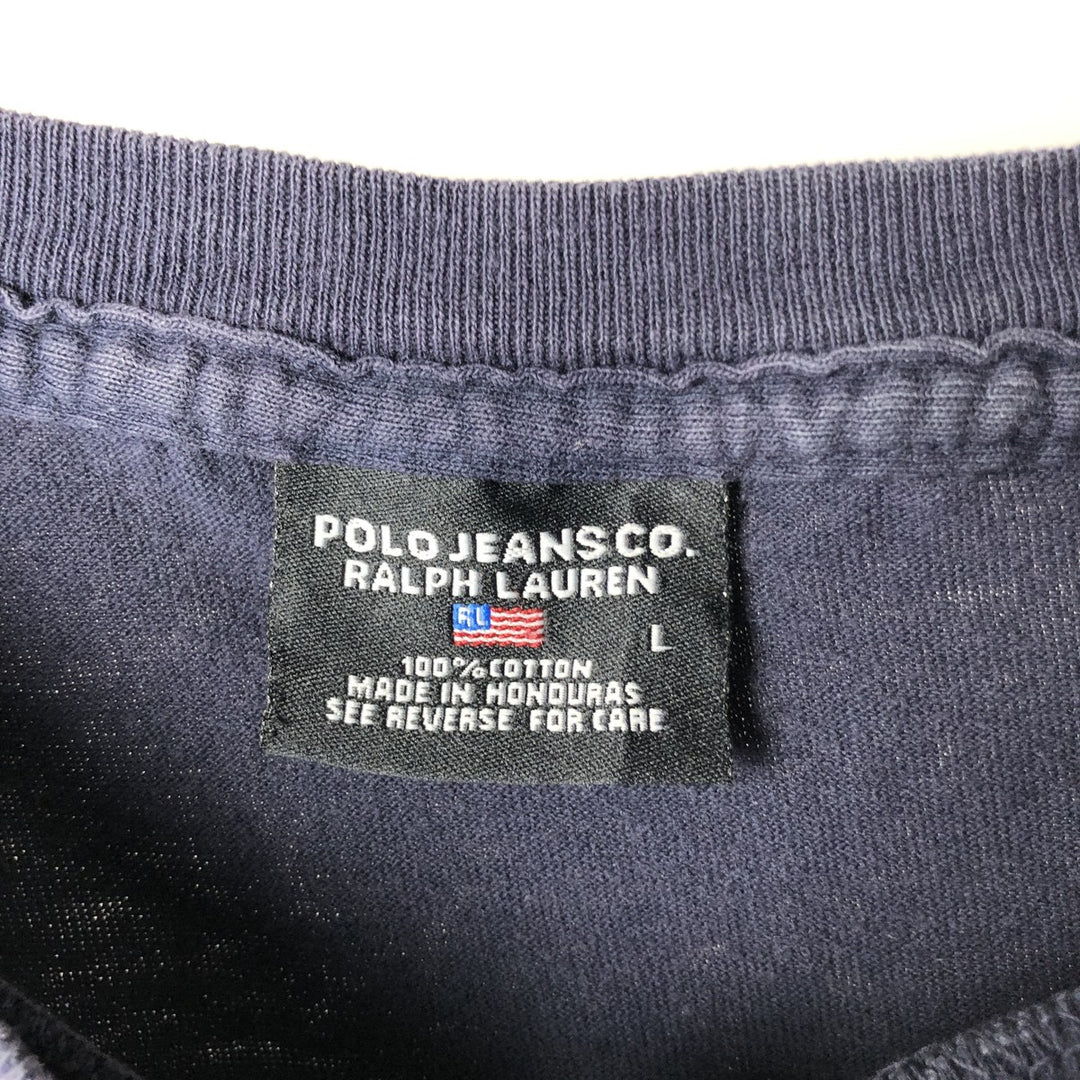 Ralph Lauren POLO JEANS COMPANY Short-Sleeve Logo T-Shirt, Men's Size L (approx.) cotton navy blue type Vintage Second Hand