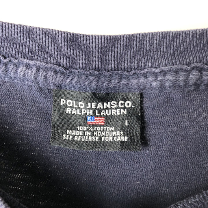 Ralph Lauren POLO JEANS COMPANY Short-Sleeve Logo T-Shirt, Men's Size L (approx.) cotton navy blue type Vintage Second Hand