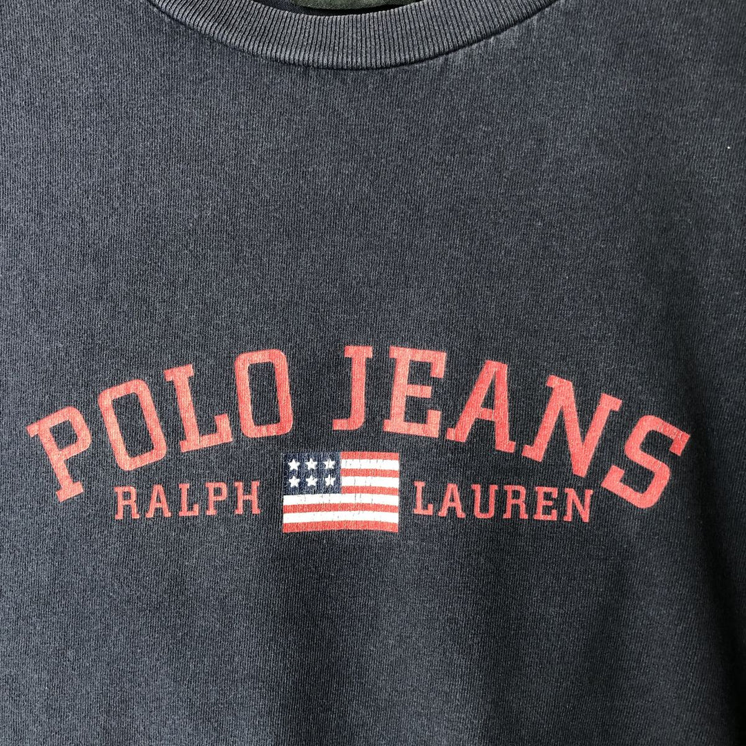 Ralph Lauren POLO JEANS COMPANY Short-Sleeve Logo T-Shirt, Men's Size L (approx.) cotton navy blue type Vintage Second Hand
