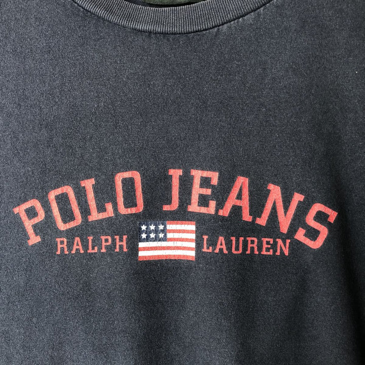 Ralph Lauren POLO JEANS COMPANY Short-Sleeve Logo T-Shirt, Men's Size L (approx.) cotton navy blue type Vintage Second Hand