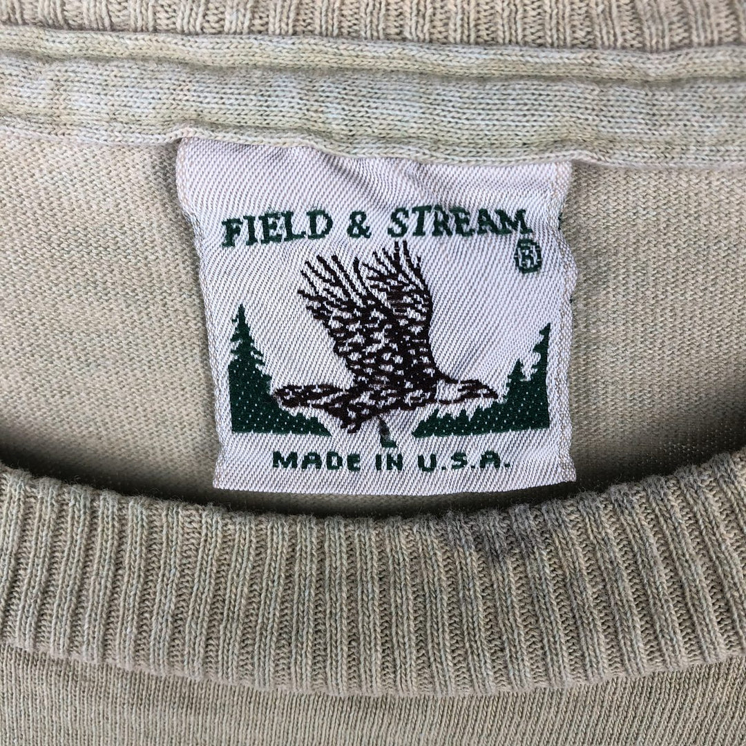 90'S FIELD and STREAM HEAVYWEIGHT Fish Print Animal T-Shirt, Made in USA, Men's Size L (Equivalent), Vintage cotton Khaki type Vintage Second Hand