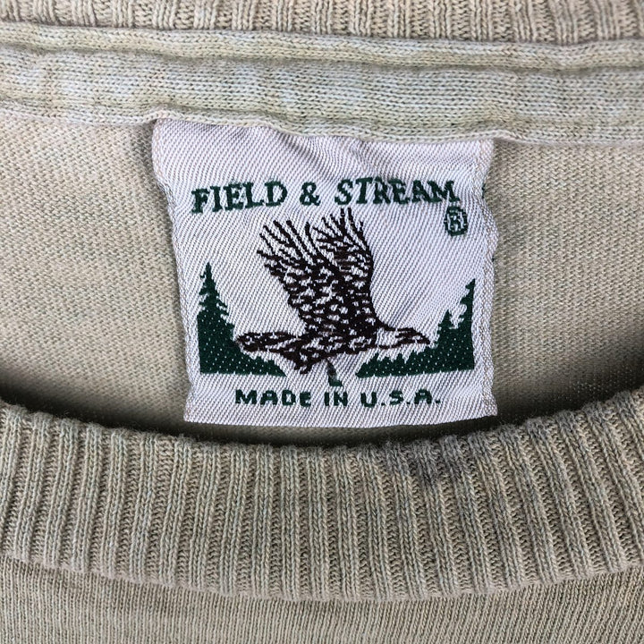 90'S FIELD and STREAM HEAVYWEIGHT Fish Print Animal T-Shirt, Made in USA, Men's Size L (Equivalent), Vintage cotton Khaki type Vintage Second Hand