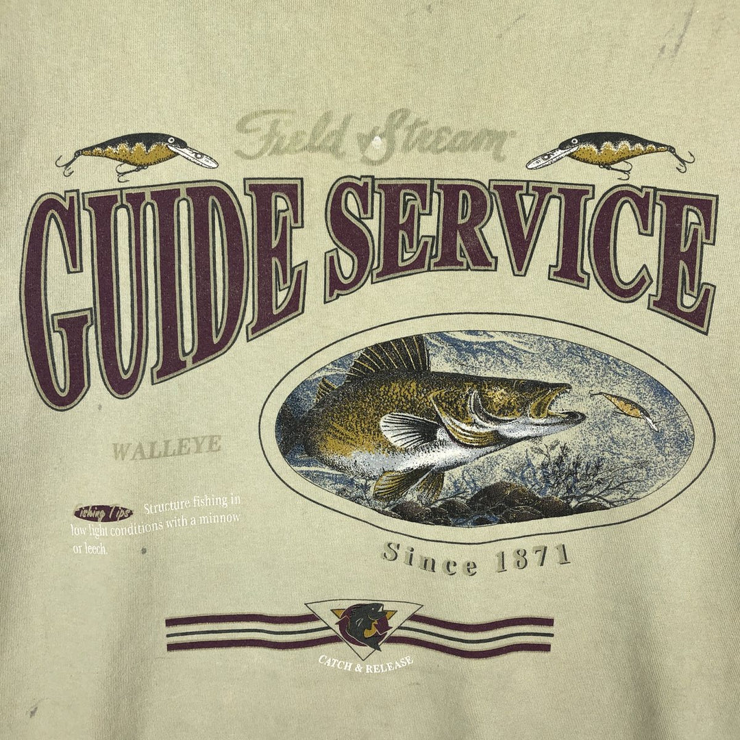 90'S FIELD and STREAM HEAVYWEIGHT Fish Print Animal T-Shirt, Made in USA, Men's Size L (Equivalent), Vintage cotton Khaki type Vintage Second Hand