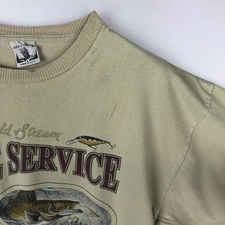 90'S FIELD and STREAM HEAVYWEIGHT Fish Print Animal T-Shirt, Made in USA, Men's Size L (Equivalent), Vintage cotton Khaki type Vintage Second Hand
