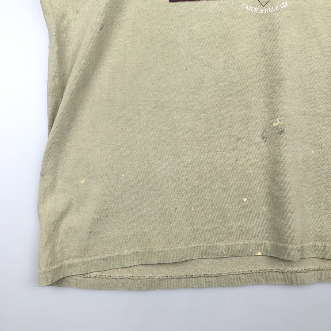 90'S FIELD and STREAM HEAVYWEIGHT Fish Print Animal T-Shirt, Made in USA, Men's Size L (Equivalent), Vintage cotton Khaki type Vintage Second Hand