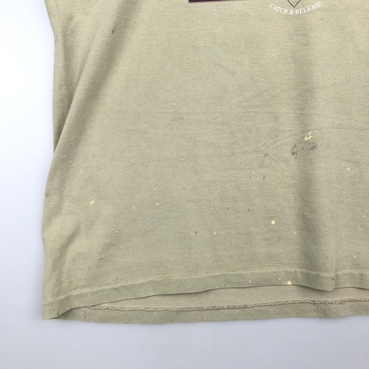 90'S FIELD and STREAM HEAVYWEIGHT Fish Print Animal T-Shirt, Made in USA, Men's Size L (Equivalent), Vintage cotton Khaki type Vintage Second Hand