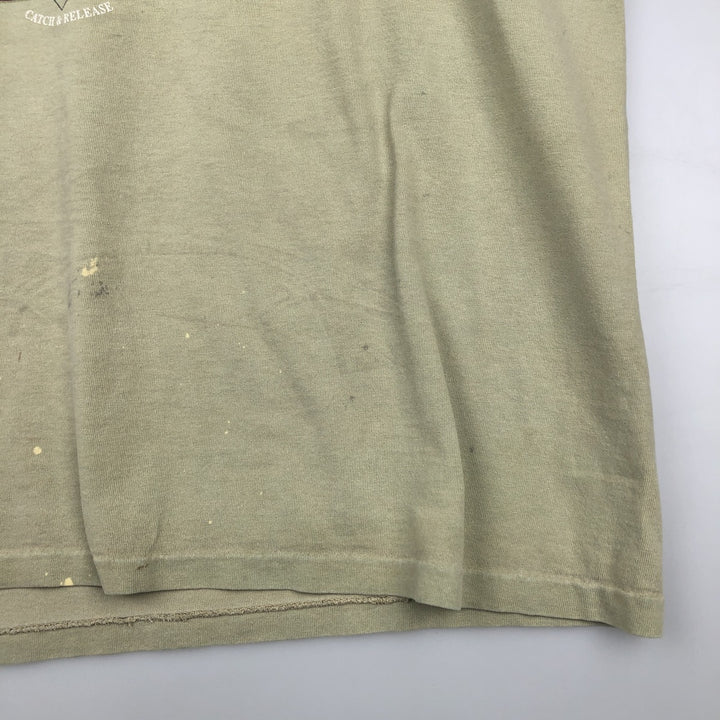 90'S FIELD and STREAM HEAVYWEIGHT Fish Print Animal T-Shirt, Made in USA, Men's Size L (Equivalent), Vintage cotton Khaki type Vintage Second Hand
