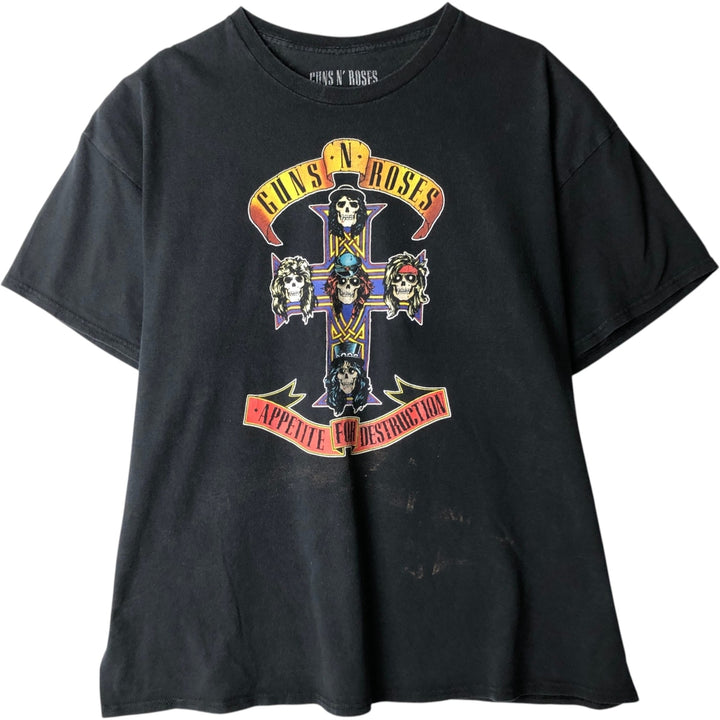 GUNS N' ROSES Skull Pattern Band T-shirt, Band Tee, Men's XXL cotton black type Vintage Second Hand