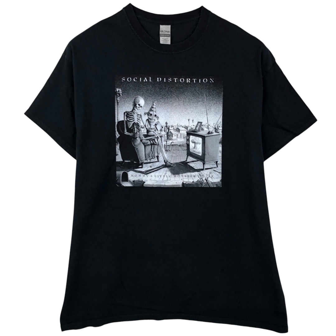 GILDAN Social Distortion Skull Pattern Band T-Shirt (Men's XL equivalent) cotton black type Vintage Second Hand