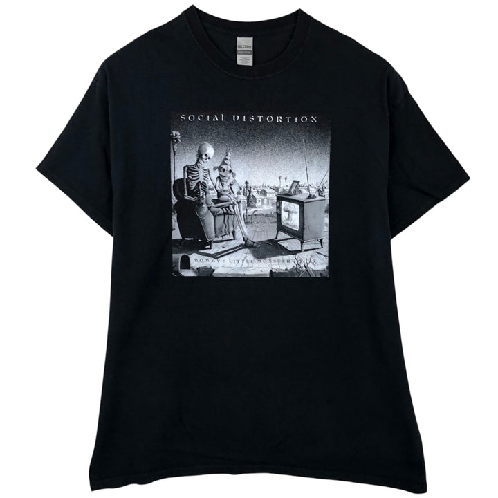 GILDAN Social Distortion Skull Pattern Band T-Shirt (Men's XL equivalent) cotton black type Vintage Second Hand
