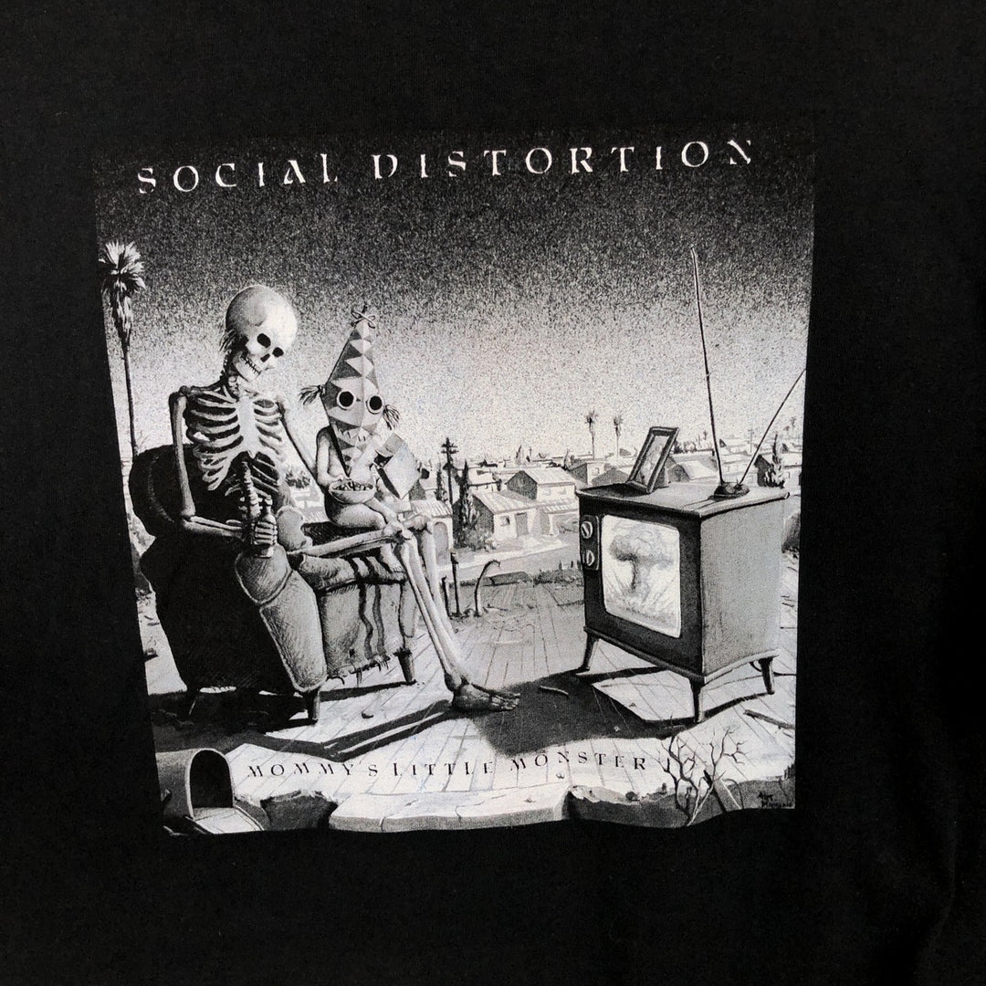 GILDAN Social Distortion Skull Pattern Band T-Shirt (Men's XL equivalent) cotton black type Vintage Second Hand