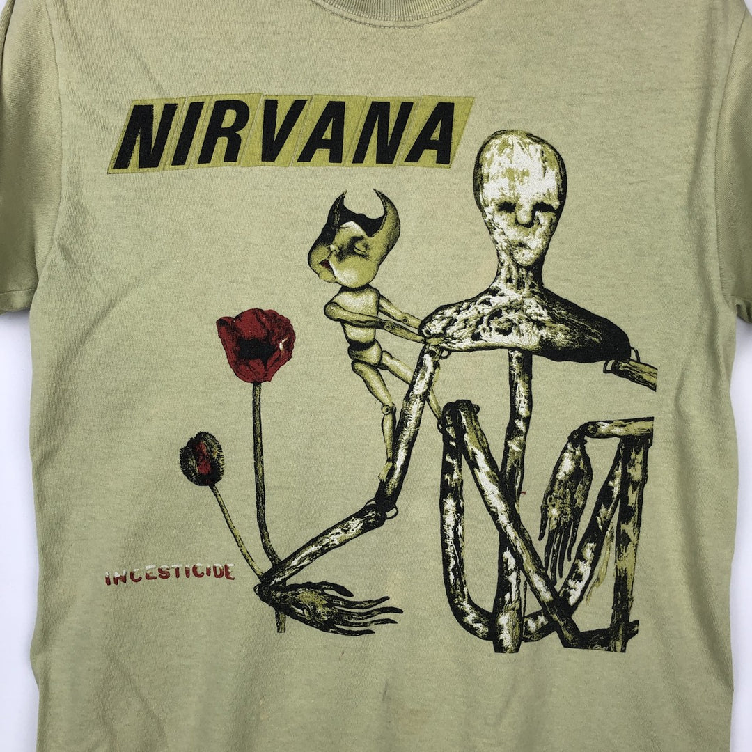 NIRVANA Nirvana Band T-shirt Band T Men's S size cotton green type yellow green Vintage Second Hand