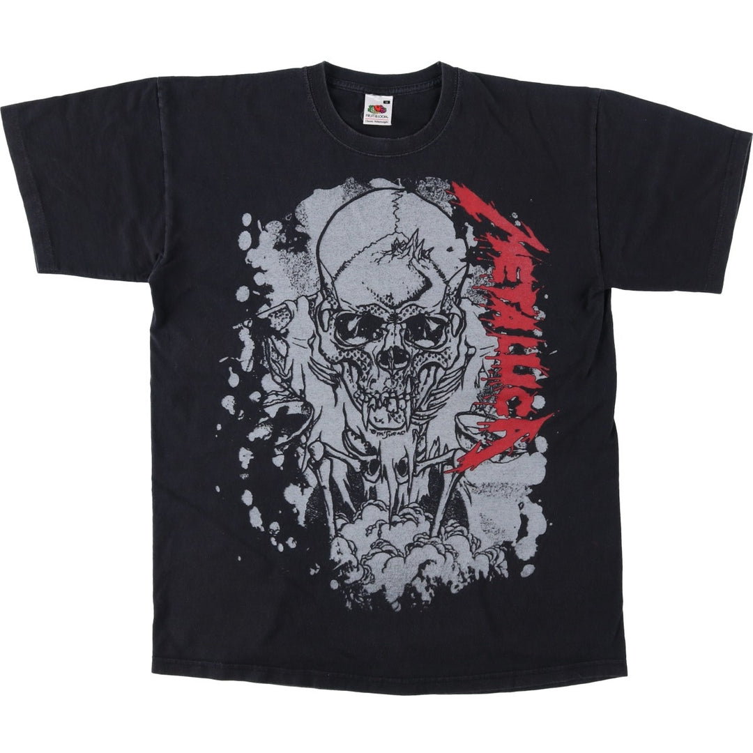 Fruit of the Loom Classic Valueweight Metallica Skull Pattern Band T-Shirt (Men's Size M) cotton black type Vintage Second Hand