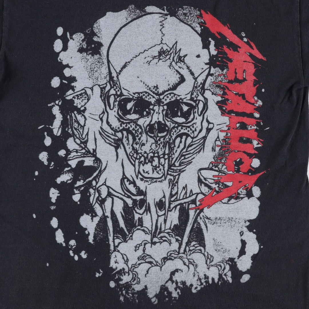 Fruit of the Loom Classic Valueweight Metallica Skull Pattern Band T-Shirt (Men's Size M) cotton black type Vintage Second Hand