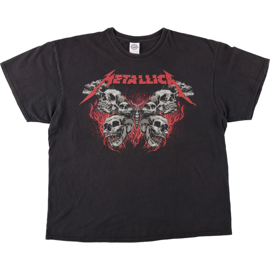 DELTA PRO WEIGHT METALLICA Skull Pattern Fire Pattern Band T-Shirt (Men's XL equivalent) cotton Charcoal Vintage Second Hand