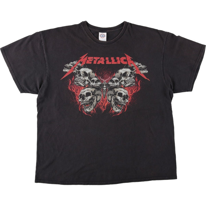 DELTA PRO WEIGHT METALLICA Skull Pattern Fire Pattern Band T-Shirt (Men's XL equivalent) cotton Charcoal Vintage Second Hand