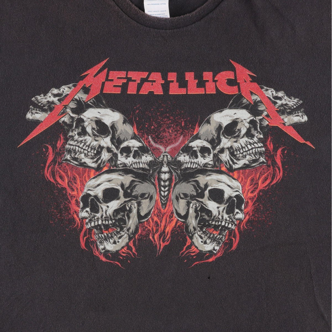 DELTA PRO WEIGHT METALLICA Skull Pattern Fire Pattern Band T-Shirt (Men's XL equivalent) cotton Charcoal Vintage Second Hand