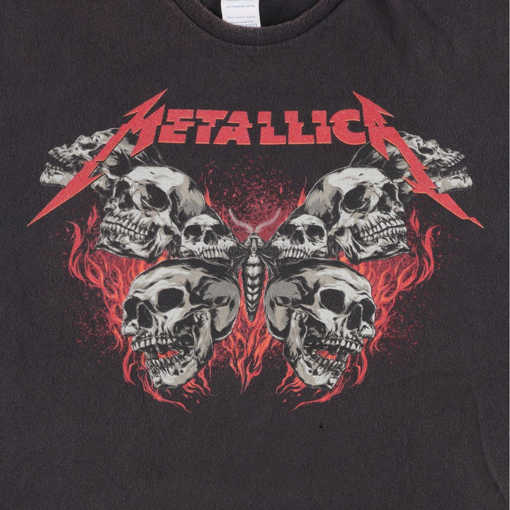DELTA PRO WEIGHT METALLICA Skull Pattern Fire Pattern Band T-Shirt (Men's XL equivalent) cotton Charcoal Vintage Second Hand