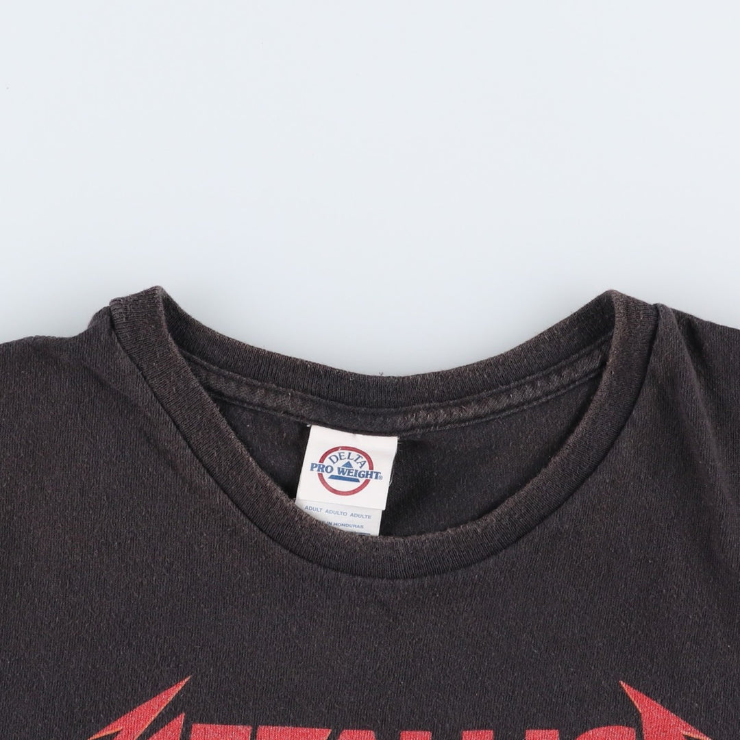 DELTA PRO WEIGHT METALLICA Skull Pattern Fire Pattern Band T-Shirt (Men's XL equivalent) cotton Charcoal Vintage Second Hand