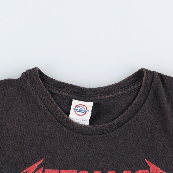 DELTA PRO WEIGHT METALLICA Skull Pattern Fire Pattern Band T-Shirt (Men's XL equivalent) cotton Charcoal Vintage Second Hand