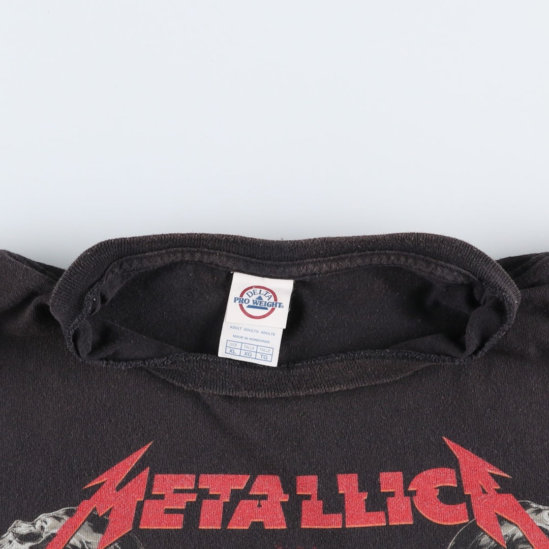 DELTA PRO WEIGHT METALLICA Skull Pattern Fire Pattern Band T-Shirt (Men's XL equivalent) cotton Charcoal Vintage Second Hand