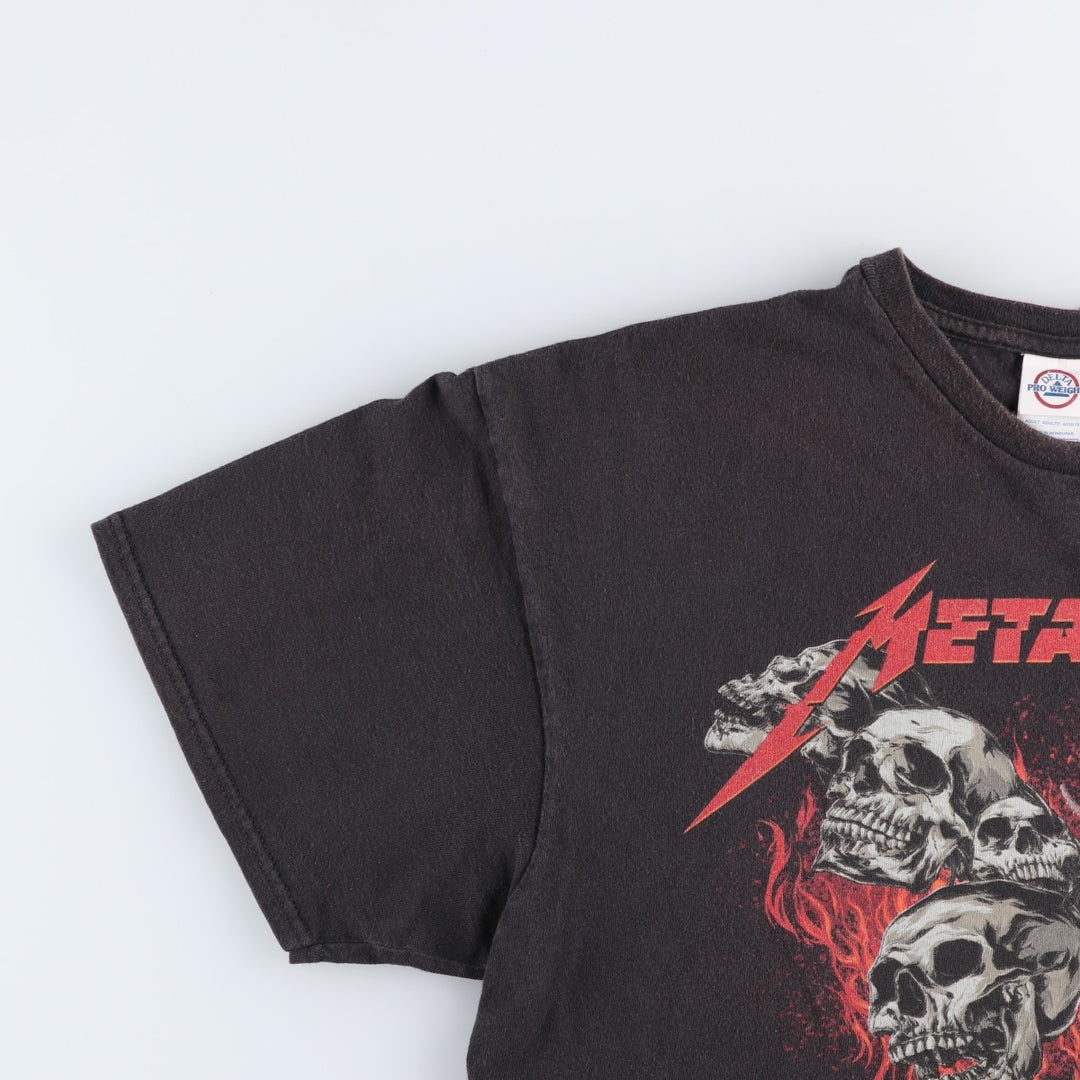 DELTA PRO WEIGHT METALLICA Skull Pattern Fire Pattern Band T-Shirt (Men's XL equivalent) cotton Charcoal Vintage Second Hand