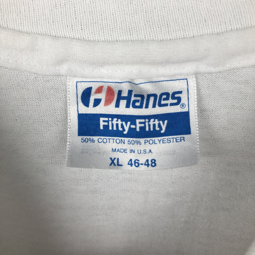 Vintage 1980'S Hanes Fifty-Fifty Blue Tag Print T-Shirt, Made in USA, Men's XL cotton white type Vintage Second Hand