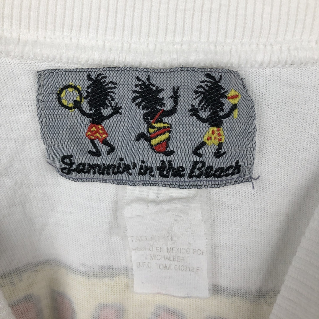 Jammin' in the Beach Print T-Shirt (Men's Size M) unclear white type Vintage Second Hand