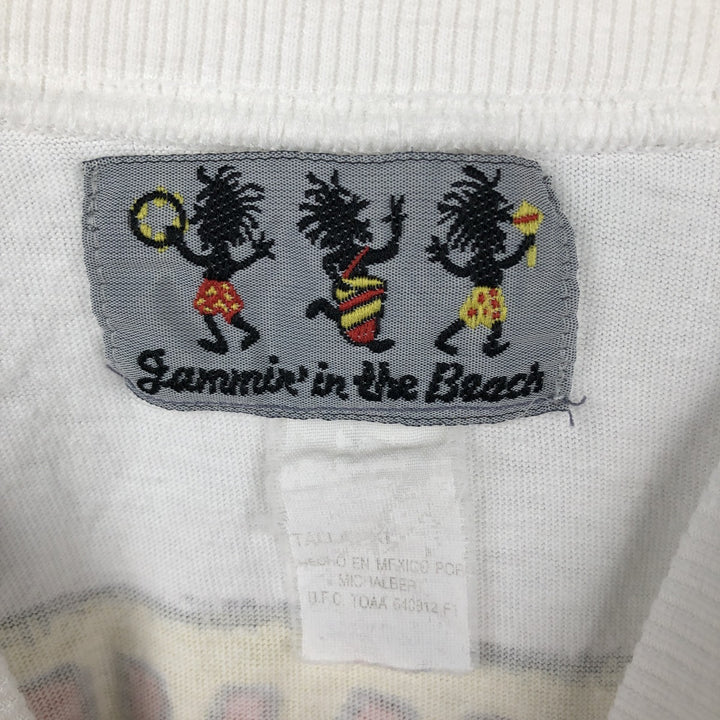 Jammin' in the Beach Print T-Shirt (Men's Size M) unclear white type Vintage Second Hand