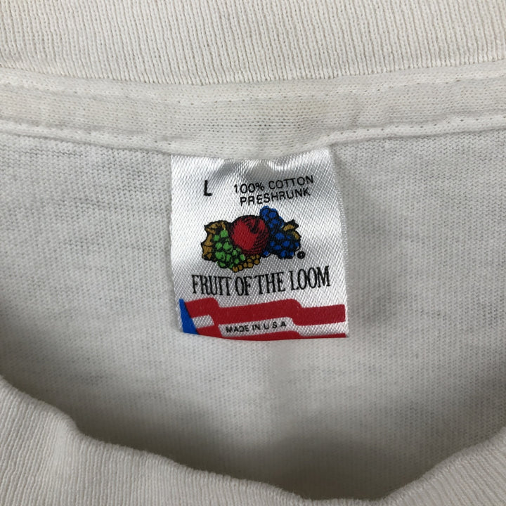 90'S Fruit of the Loom printed T-shirt, made in the USA, men's size L, vintage cotton white type Vintage Second Hand