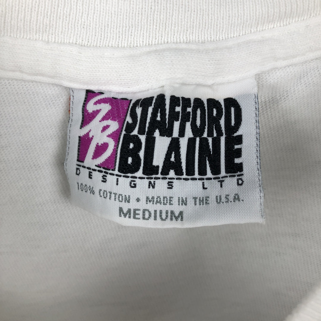 90'S Stafford Blaine Print T-Shirt, Made in USA, Men's Size M (Equivalent), Vintage cotton white type Vintage Second Hand