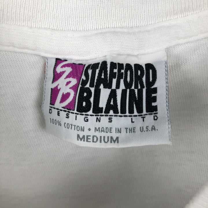 90'S Stafford Blaine Print T-Shirt, Made in USA, Men's Size M (Equivalent), Vintage cotton white type Vintage Second Hand