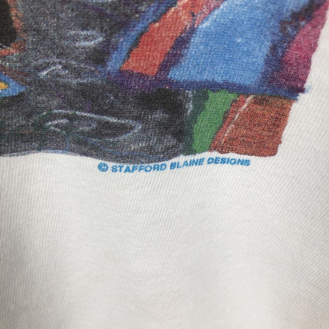 90'S Stafford Blaine Print T-Shirt, Made in USA, Men's Size M (Equivalent), Vintage cotton white type Vintage Second Hand