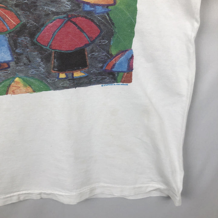90'S Stafford Blaine Print T-Shirt, Made in USA, Men's Size M (Equivalent), Vintage cotton white type Vintage Second Hand