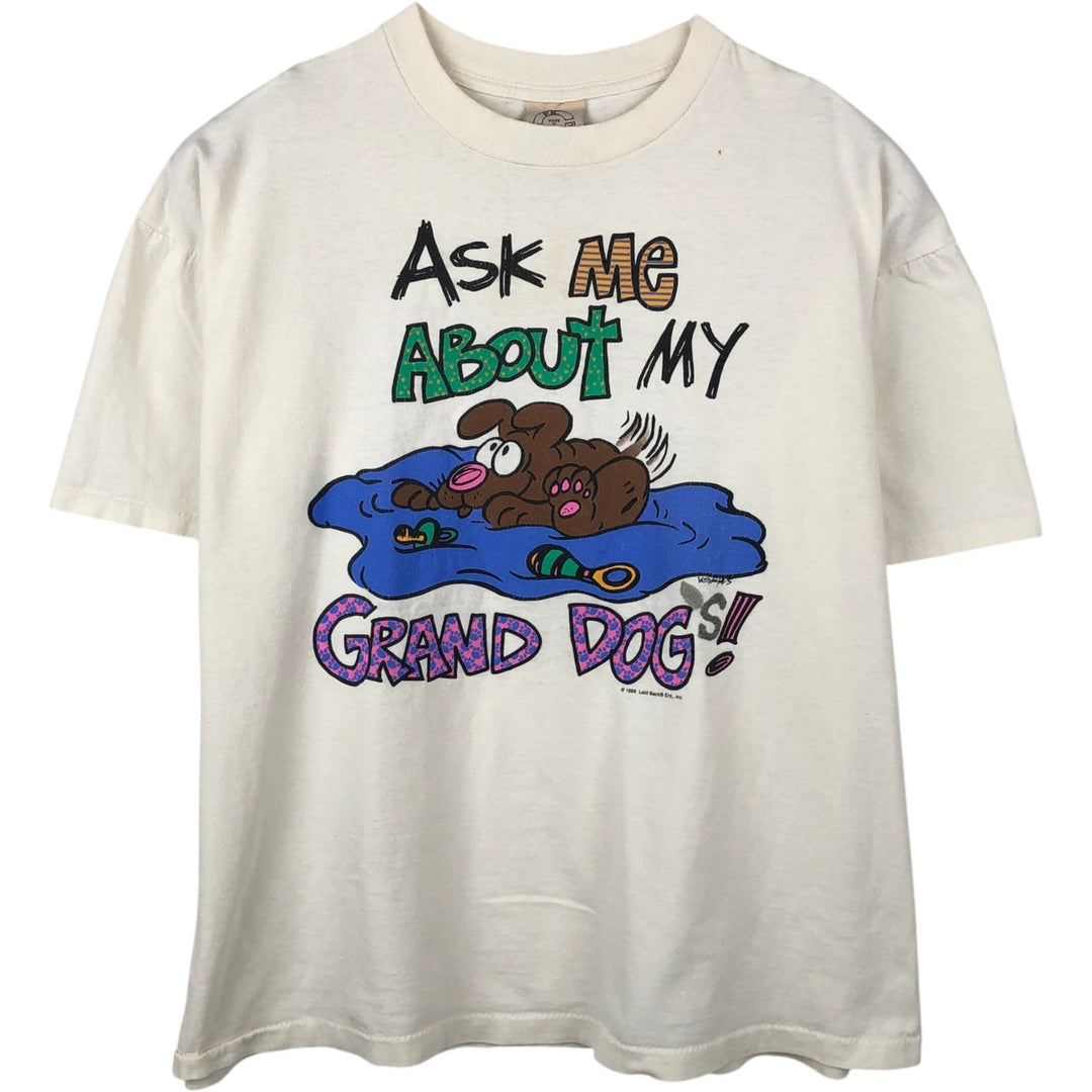 90'S PK Clothing Co. Dog Print T-Shirt, Made in USA, Men's XL equivalent, Vintage cotton white type Vintage Second Hand